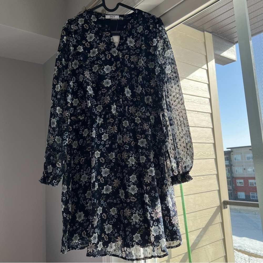 NWT Suzy Sheir blue floral mini dress, spring, summer, cute, high quality